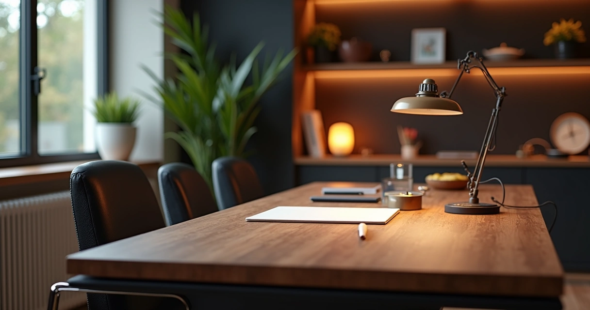 Mesa de escritório moderna com elementos de gamificação no ambiente de trabalho sem uso de recompensas visíveis