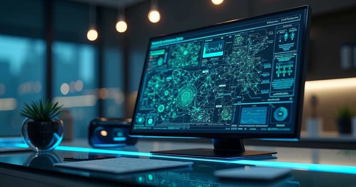 Interface digital de análise de processos empresariais com gráficos e conexões que revelam fluxos ocultos