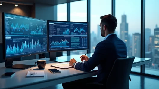 Gestor em escritório moderno analisando gráficos e planejando estratégias de gestão proativa